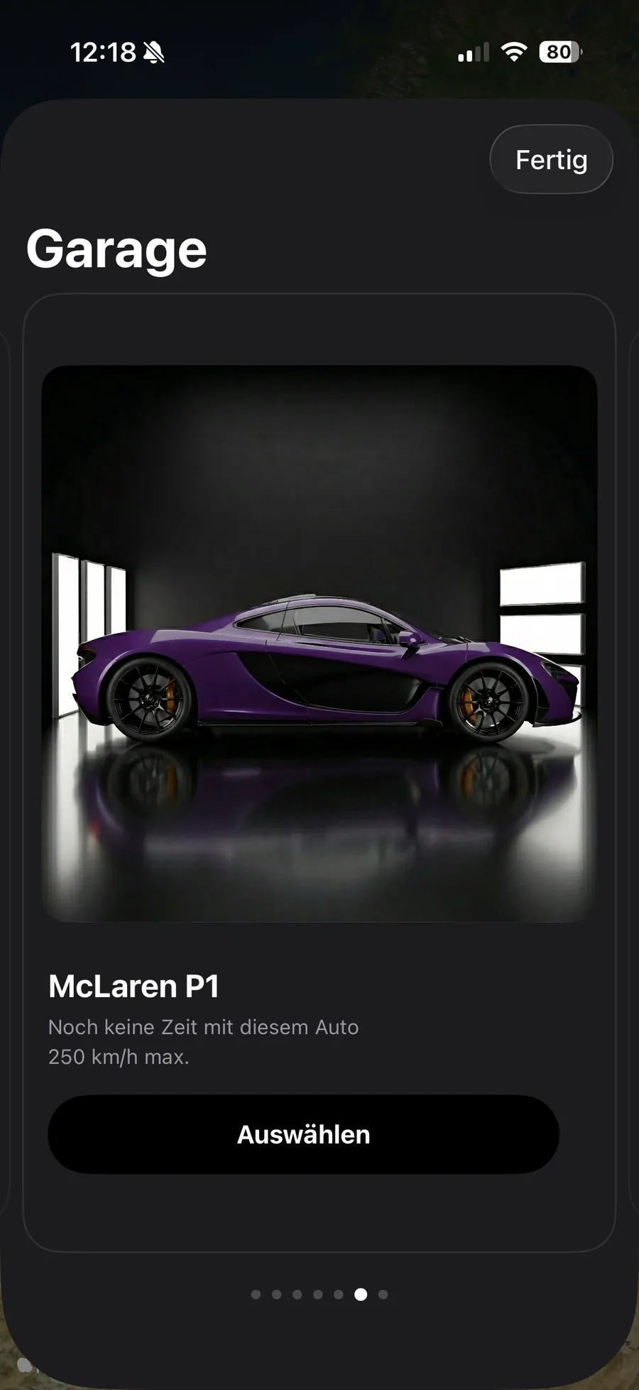 Garage-Ansicht in DrivenFocus mit dem freigefahrenen McLaren P1