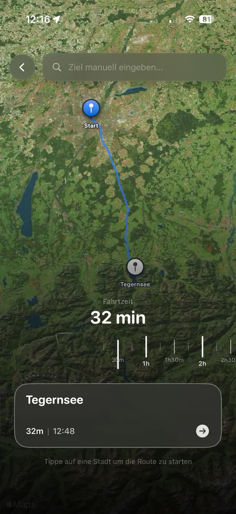 Geplante Route auf der Karte mit Start- und Zielpunkt